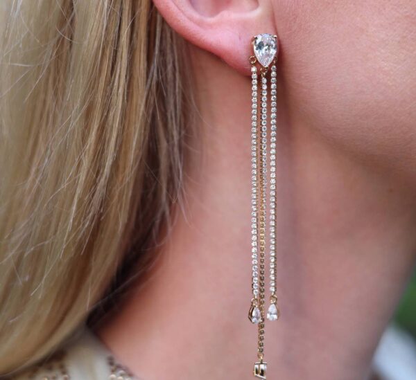fashion-jewellery-modeschmuck Gold vermeil cubic zirkonia Electra statement drop strass earring wearing
