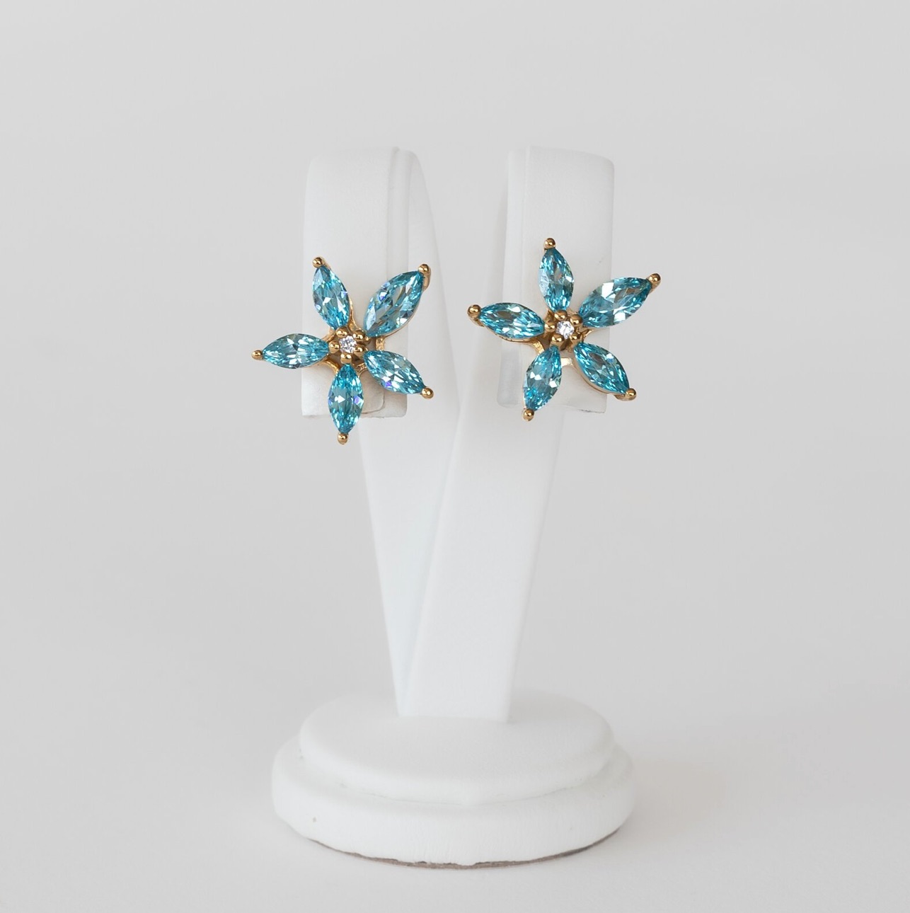 fashion-jewellery-modeschmuck Gold vermeil cubic zirkonia Josephine earrings aquamarine