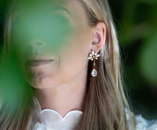 fashion-jewellery-modeschmuck Gold vermeil cubic zirkonia statement Emily drop earring wearing